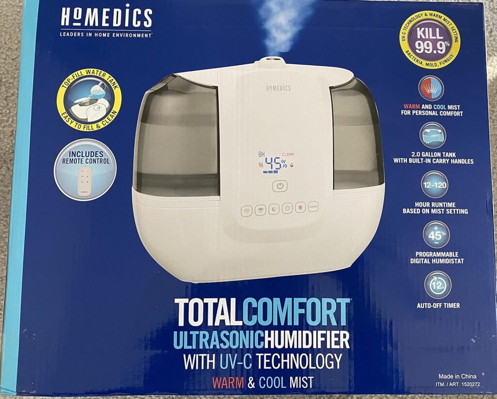 HoMedics TotalComfort Ultrasonic Humidifier with UV-C Technology packaging