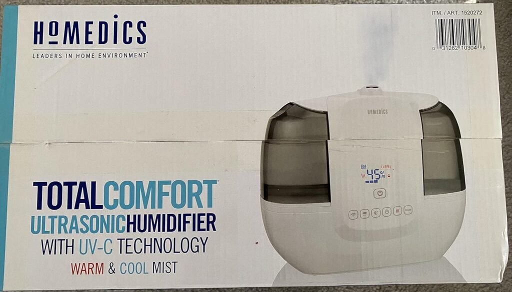 Homedics TotalComfort Ultrasonic Humidifier with UV-C Technology packaging 1