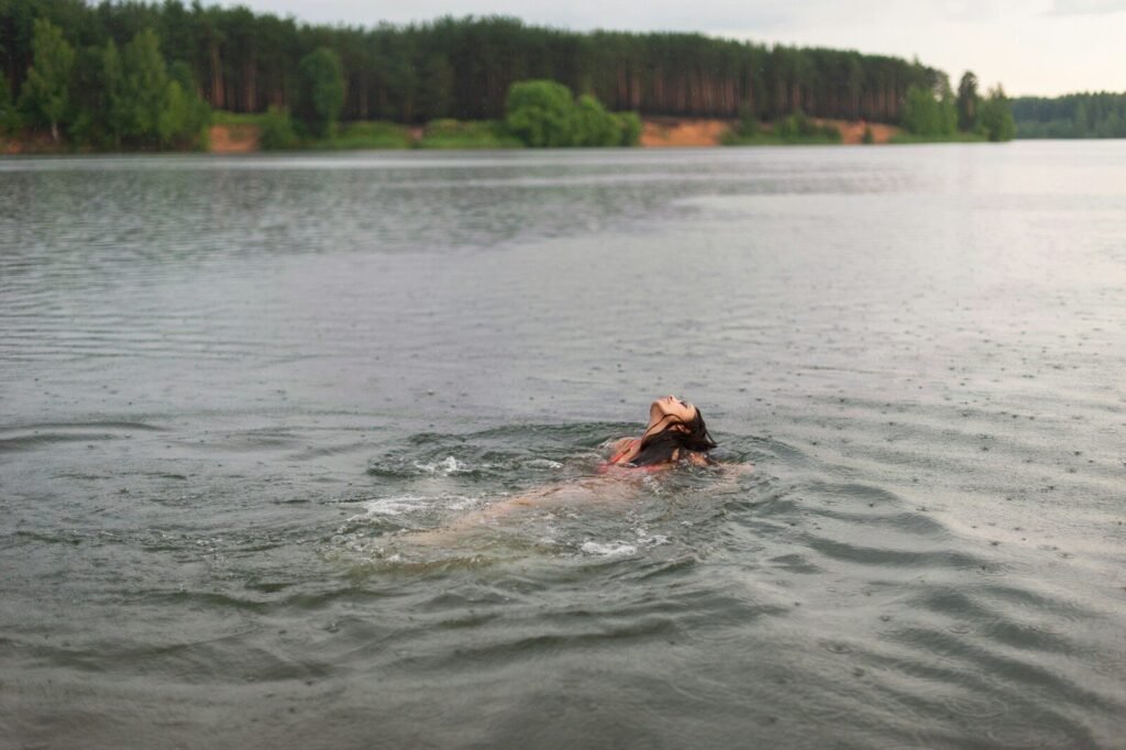 Swimming in open water during daytime