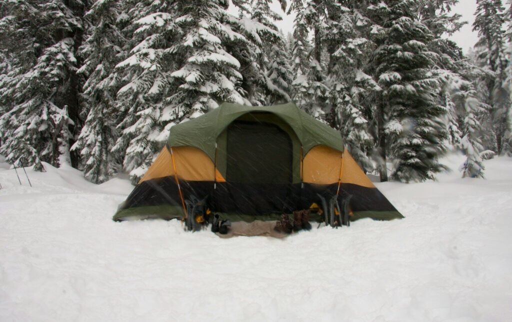 Tent on snow field in survival mode